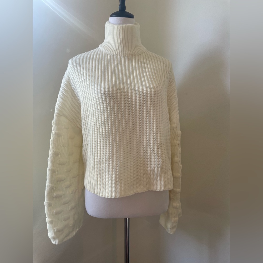 Glam Turtleneck Cream Sweater with Bell Sleeves Size M/L